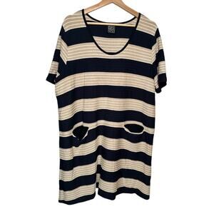 Pont Neuf Navy Cream Stripe Short Sleeve Sheath Short Dress Size L